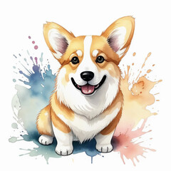 corgi, cute dog, fluffy pet, image, watercolor illustration. artificial intelligence generator, AI, neural network image. background for the design