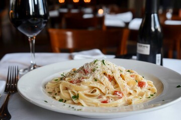 Fettuccine alfredo with parmesan.