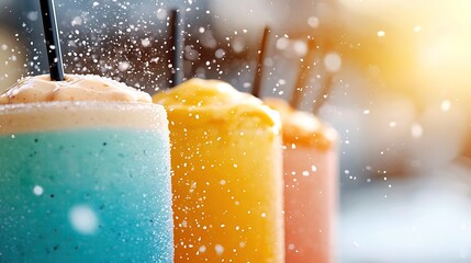 Three Colorful Frozen Drinks with Powdered Sugar