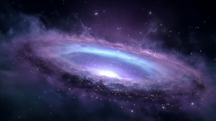 Obraz premium A breathtaking cosmic swirl, a galaxy's heart glowing with ethereal purple and blue light, amidst a dark, star-studded expanse.