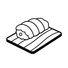 Sushi roll on wooden board minimalist outline style asian cuisine illustration
