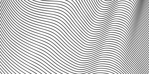 A dynamic black and white pattern featuring smooth, flowing wavy lines creating an elegant and continuous abstract design. Abstract background. Vector illustration