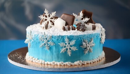Fototapeta premium A snow-covered winter kingdom themed cake
