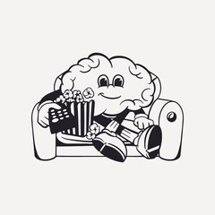 Tv character, retro line illustration vector