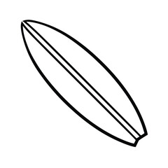 Minimalist surfboard outline isolated on white background representing summer activity and water sport