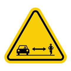 Keep distance from cyclist sign. Keep a safe distance when overtaking or riding next to a cyclist. Road safety. Warning yellow triangle road sign.