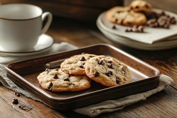 Chocolate chip cookies on tray.