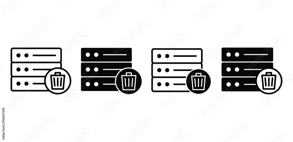 Poster server trash icon set data recycle bin concept black and white color vector design