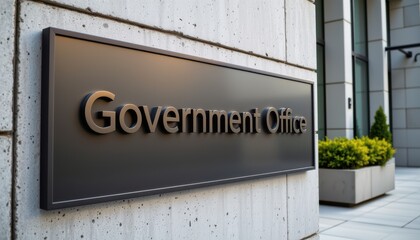 Government office building sign with sleek concrete wall and official setting public administration signage template