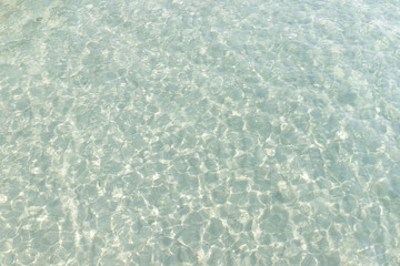 Clear water surface with white sand.	