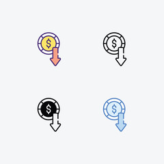 Decrease  icons set in different style vector stock illustration