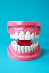 Obraz premium A dental implant, along with related terms like model, plate, and denture, involves the insertion of artificial tooth roots into the jaw and is linked to various dental treatments, including root