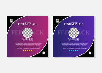 Modern creative Client feedback or customer testimonial social media post design template. Client testimonial or Customer feedback social media banner template.