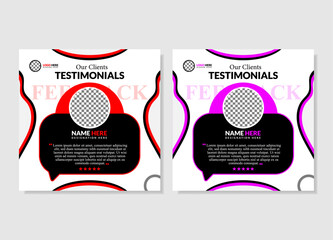 Creative design with three colourful variation client testimonial design Creative customer feedback social media post web banner template.
