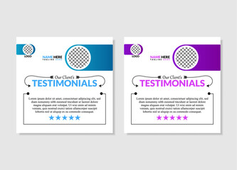 Title: modern clean clients testimonial or clients feedback review template design with organic shape. 