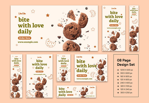 Bakery Food Web Ad Banner Set Design Layout Template