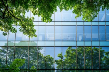 Clean architecture and urban greenery merge in this modern office building, ideal for sustainable corporate strategies, environmental responsibility, and low carbon development initiatives.