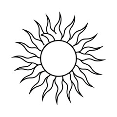 Minimalist sun illustration with sharp rays in black and white outline design