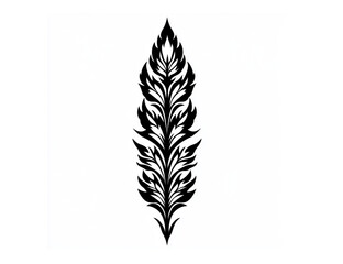 Symmetrical Feather-Inspired Design, Elegant and Detailed, Black on White Background