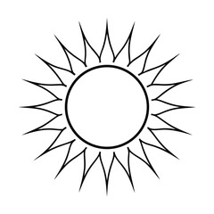 Simple black and white sun icon graphic with bold outlines and spikes