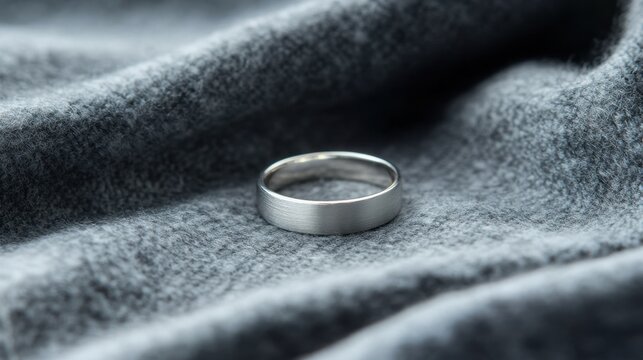 Classic silver band ring sitting on folded gray wool fabric under soft window light