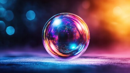 Iridescent Soap Bubble with Colorful Bokeh Lights