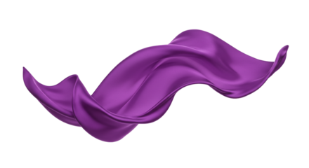 A purple satin fabric flowing elegantly against a stark black background in a dynamic composition