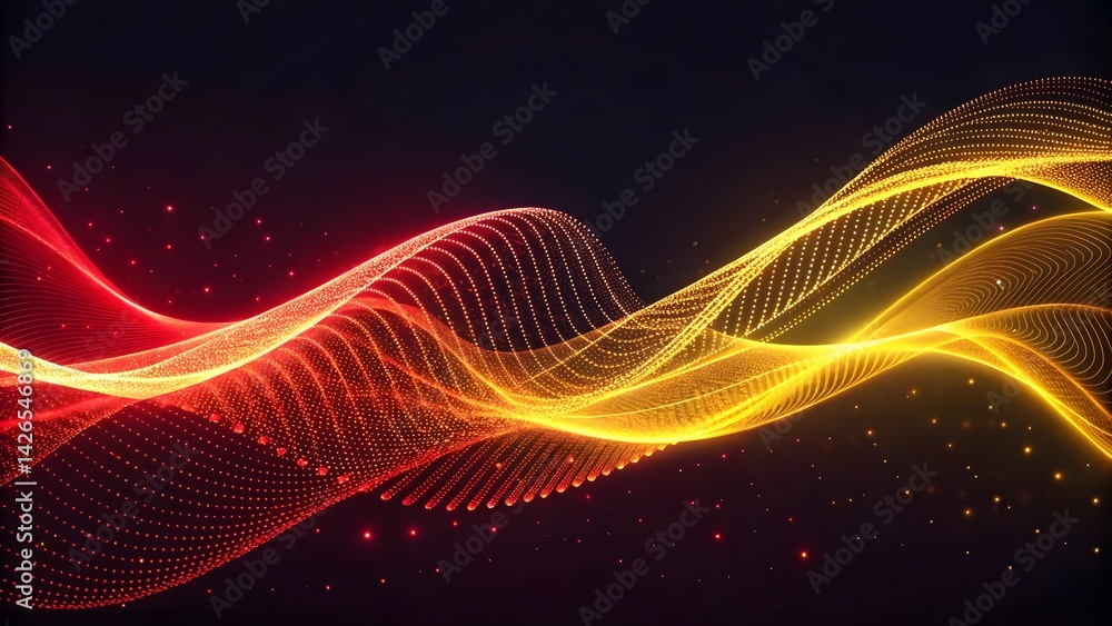Poster fiery and golden energy waves dancing across a dark canvas in a mesmerizing display of light and mot