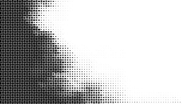 Black and white halftone pattern with transition effect for disappear transform. Easily resized and recoloured at your discretion. Vector Format Illustration 