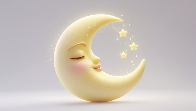 A crescent moon-shaped emoji with a dreamy expression