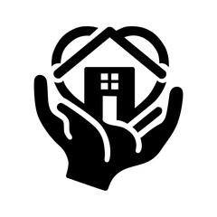 hand logo with love home theme on clean white background