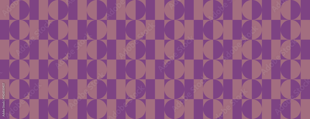 Poster geometric background with purple and pink colors. the background a repeating circular pattern with a