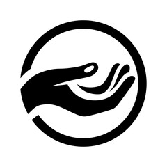 
hand logo in circle on clean white background