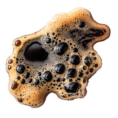 Spilled dark stout beer puddle with foam, isolated on white, top view, clipping path --v 7.0