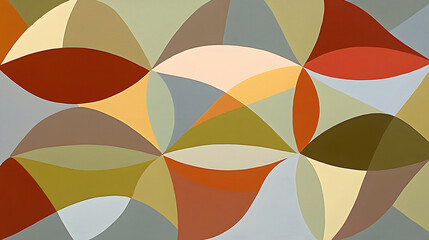 shapes such as circles and triangles painted in bold colors, overlapping and blending into each other on a light gray surface 