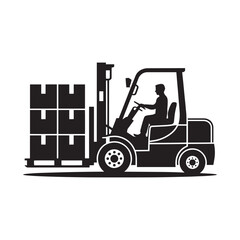 Forklift Lifting Boxes Silhouette, Vector Illustration