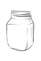 Empty clear glass jar hand-drawn isolated illustration ideal for printable coloring pages, packaging and household product designs vector.