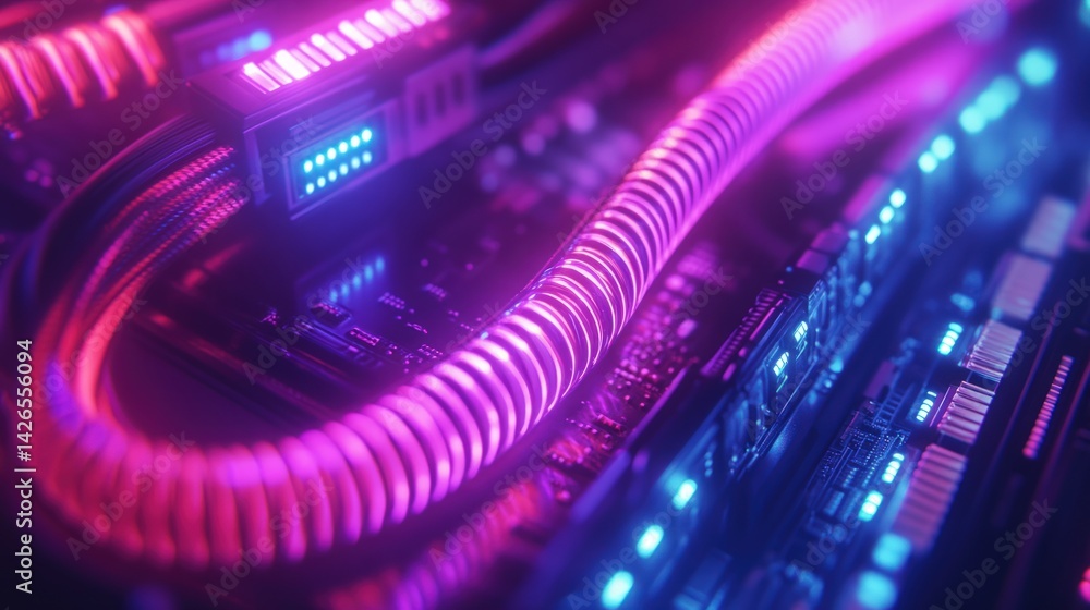 Poster close-up of glowing computer components