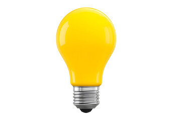 Glowing yellow lightbulb with silver base on a transparent background