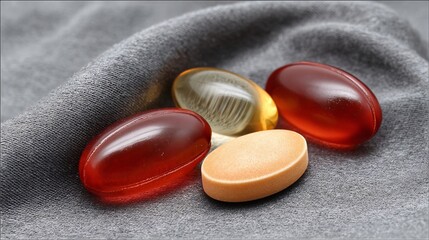 A low key scene of melatonin gummies on dark velvet under subtle ambient studio lighting