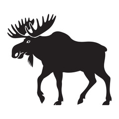 Moose Walking Silhouette, Wildlife Vector Illustration