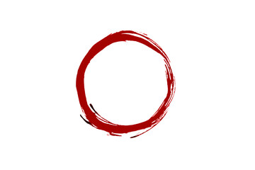 Crimson circle painted with rough brushstrokes. A simple, red, slightly imperfect ring floats against a transparent background