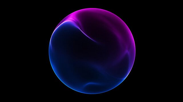 Seamless loop. Abstract glowing sphere, energy ball shines brightly with rays of light, magic waves from particles and dots, abstract atomic science background,