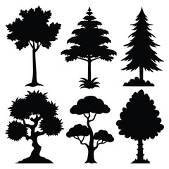 Fototapeta premium Vector silhouette of tree on white background. Tree silhouette vector. Isolated forest trees.