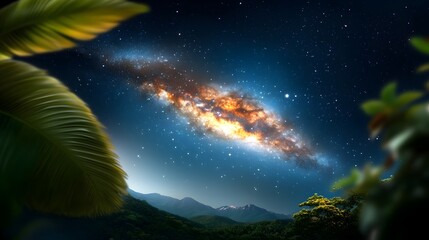 Fototapeta premium Breathtaking view of the Milky Way galaxy over a mountainous landscape