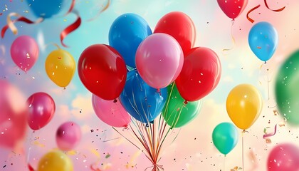 Happy birthday background design with  theme bright colors balloons