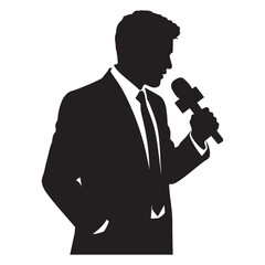 Singer Holding Microphone Silhouette, Musician Vector Illustration