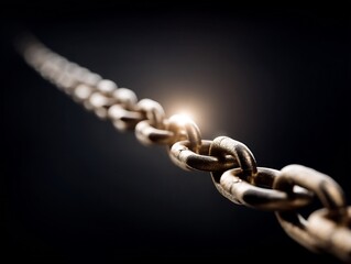 Illuminating Connection: A Chain Link in Focus against Dark Backdrop