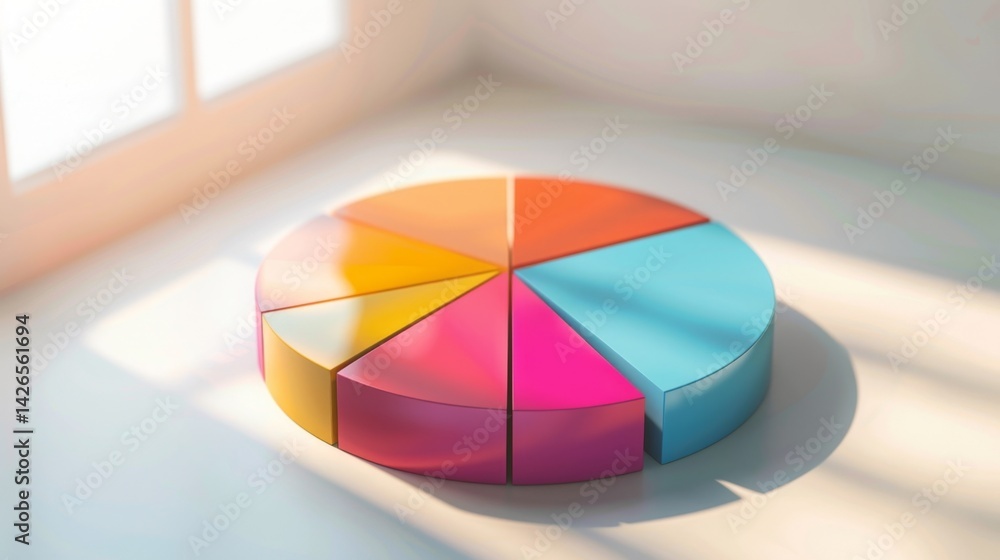 Poster organized d pie chart with parted layout and light backdrop, perfect for business