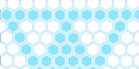Vector seamless geometric pattern design with hexagonal honeycomb shapes and blue flower illustration